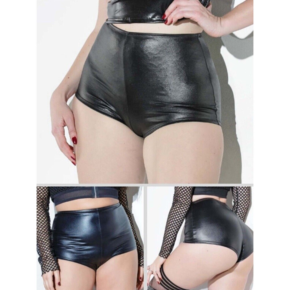Wetlook Booty Shorts Womens Plus Size OSXL Black High Waisted Wet Look Panty